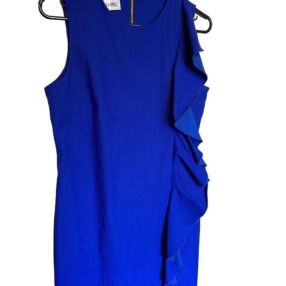 SARA CAMPBELL Dress Size 10 Royal Blue Stretch Side Ruffle Sheath USA - Picture 2 of 7
